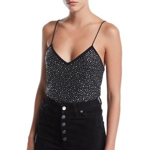 NWT $295 Alice + Olivia Phoebe Embellished Spaghetti-Strap Bodysuit in size XS!